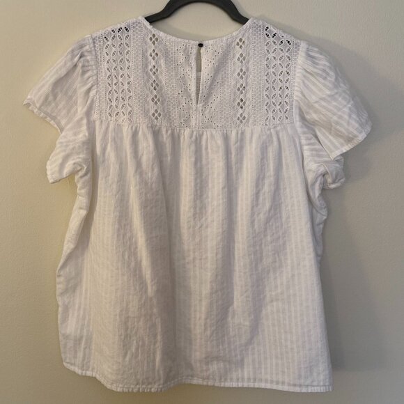Womens White Cotton Short-Sleeve Blouse Top - Picture 2 of 5